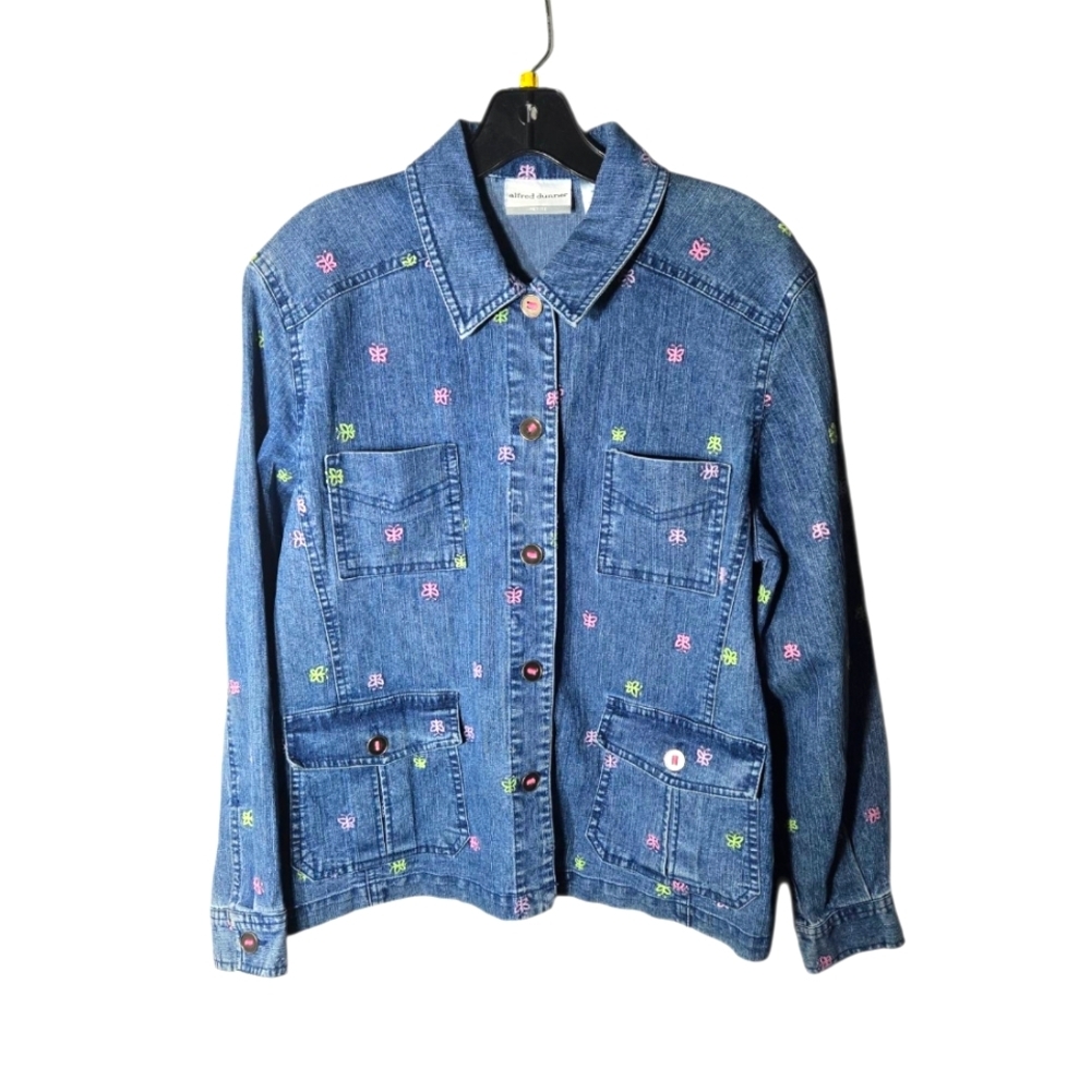 Blue Denim Jacket with Butterfly Embroidered Accents, 8P, EUC